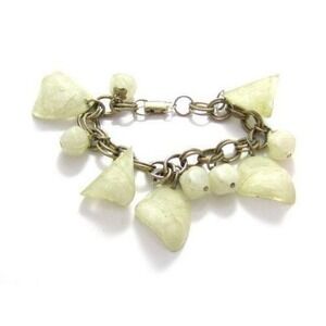 Vintage Chunky Faux Crystal Dangle Charm Bracelet*Gold‎ Plated Metal*7-1/4"